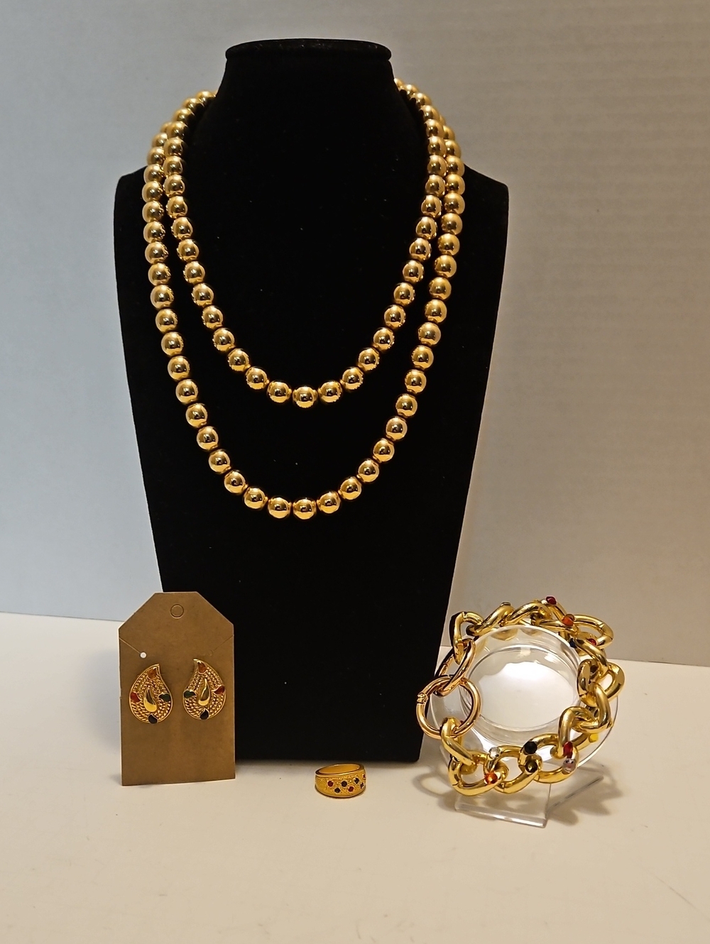 Gold-Tone Bead Necklace Double Strand - Unbranded